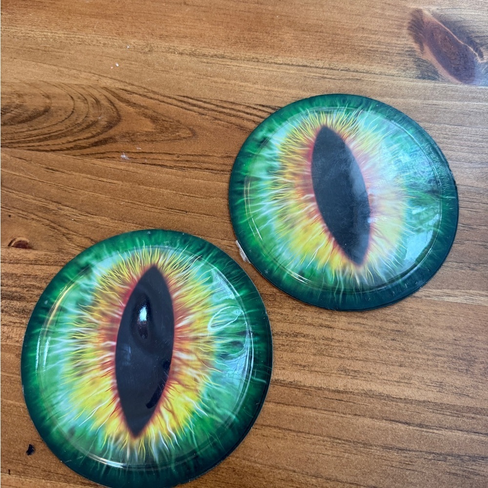 Dragon Eye plastic stickers arts & craft - Green & Yellow Set of 2